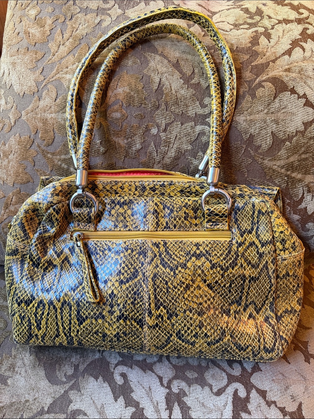 Michael Rome Yellow Python-Print Structured Shoulder Bag -NWT - Picture 7 of 13